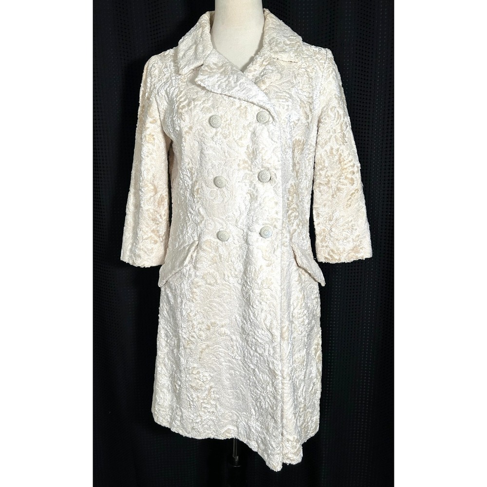 AWESOME Vintage Sandra Sage 1960s Mod Ivory Floral Tapestry Chenille Carpet Coat